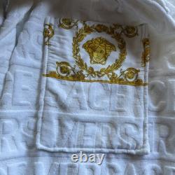 VERSACE Home Baroque Bathrobe AOP Logo White Gold Barocco Print Size XL