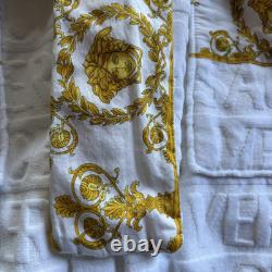 VERSACE Home Baroque Bathrobe AOP Logo White Gold Barocco Print Size XL
