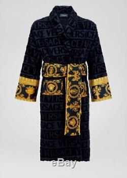 VERSACE I BAROQUE LUXURY DRESSING GOWN COTTON BATHROBE Black Medium BNWT