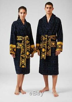 VERSACE I BAROQUE LUXURY DRESSING GOWN COTTON BATHROBE Black Medium BNWT