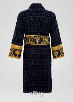 VERSACE I BAROQUE LUXURY DRESSING GOWN COTTON BATHROBE Black Medium BNWT