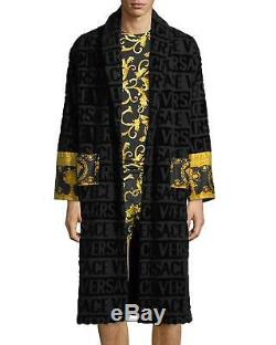 VERSACE I BAROQUE LUXURY DRESSING GOWN COTTON BATHROBE Black Medium BNWT