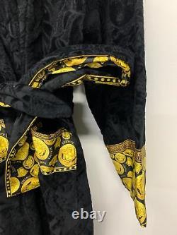 VERSACE Robe Black Bathrobe Towel Classic Patterned Gold Medusa NEW RRP500