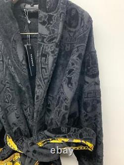 VERSACE Robe Black Bathrobe Towel Classic Patterned Gold Medusa NEW RRP500