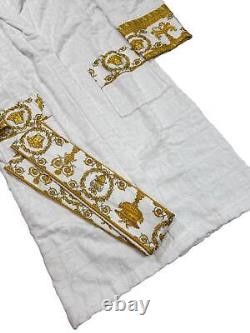 VERSACE White Bath Robe Cotton Gold Trim XL NEW RRP 390