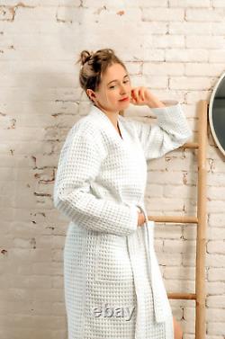 VITAYAN Waffle Robe Long Kimono Soft 100% COTTON Spa Hotel Bathrobe (women, men)