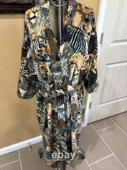 VTG 60s State O Maine Mens One size Bathrobe Terrycloth Safari Animal Print
