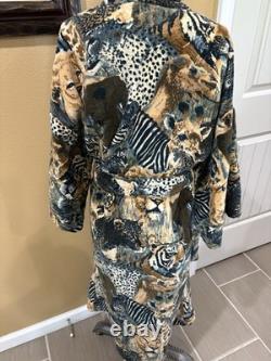 VTG 60s State O Maine Mens One size Bathrobe Terrycloth Safari Animal Print