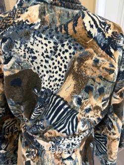 VTG 60s State O Maine Mens One size Bathrobe Terrycloth Safari Animal Print