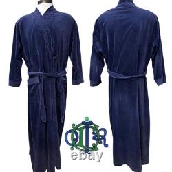 VTG Christian Dior Monsieur Navy Blue Velour Robe Bathrobe Men's L Logo 80s 90s