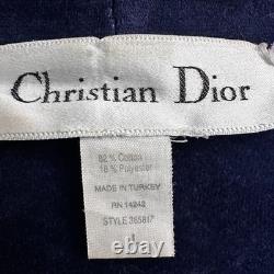 VTG Christian Dior Monsieur Navy Blue Velour Robe Bathrobe Men's L Logo 80s 90s