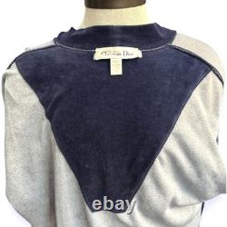 VTG Christian Dior Monsieur Navy Blue Velour Robe Bathrobe Men's L Logo 80s 90s