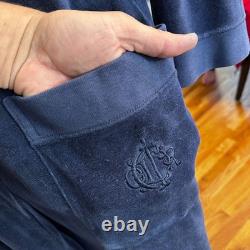 VTG Christian Dior Monsieur Navy Blue Velour Robe Bathrobe Men's L Logo 80s 90s