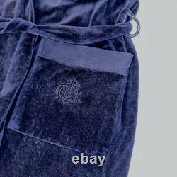 VTG Christian Dior Monsieur Navy Blue Velour Robe Bathrobe Men's L Logo 80s 90s