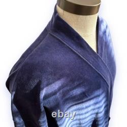 VTG Christian Dior Monsieur Navy Blue Velour Robe Bathrobe Men's L Logo 80s 90s