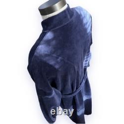 VTG Christian Dior Monsieur Navy Blue Velour Robe Bathrobe Men's L Logo 80s 90s