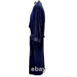 VTG Christian Dior Monsieur Navy Blue Velour Robe Bathrobe Men's L Logo 80s 90s