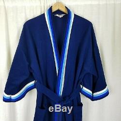 Vanity Fair For Him Velour Bath Robe Belted Tie Mens L XL Vintage Blue Stripes