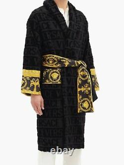 Versace Baroque AUTH Logo BLACK Bathrobe Towel jacquard Nightgown Large XL BNWT