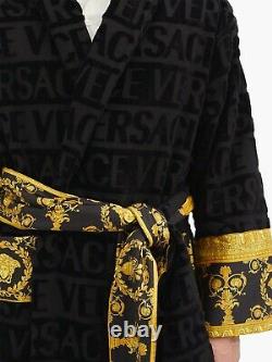 Versace Baroque AUTH Logo BLACK Bathrobe Towel jacquard Nightgown Large XL BNWT