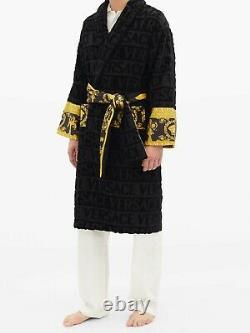 Versace Baroque AUTH Logo BLACK Bathrobe Towel jacquard Nightgown Large XL BNWT