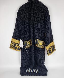 Versace Baroque And Greca Print Black Long Unisex Bathrobe New