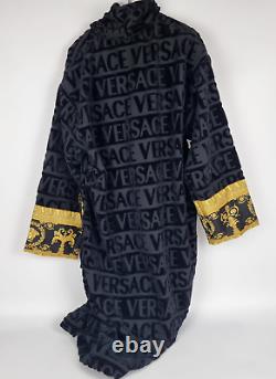 Versace Baroque And Greca Print Black Long Unisex Bathrobe New