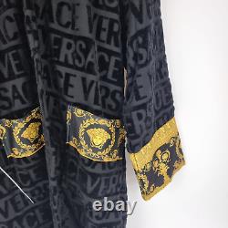 Versace Baroque And Greca Print Black Long Unisex Bathrobe New