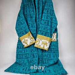 Versace Baroque And Greca Print Blue Long Unisex Bathrobe New