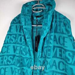 Versace Baroque And Greca Print Blue Long Unisex Bathrobe New