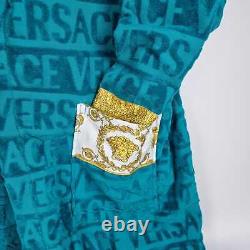 Versace Baroque And Greca Print Blue Long Unisex Bathrobe New