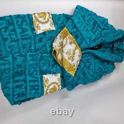 Versace Baroque And Greca Print Blue Long Unisex Bathrobe New