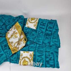 Versace Baroque And Greca Print Blue Long Unisex Bathrobe New