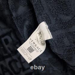 Versace Baroque And Greca Print Dark Blue Long Unisex Bathrobe New