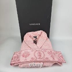 Versace Baroque And Greca Print Light Pink Long Unisex Bathrobe New