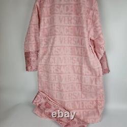 Versace Baroque And Greca Print Light Pink Long Unisex Bathrobe New