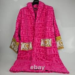 Versace Baroque And Greca Print Pink Unisex Long Bathrobe New