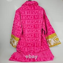 Versace Baroque And Greca Print Pink Unisex Long Bathrobe New