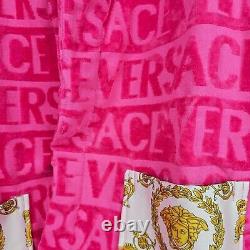 Versace Baroque And Greca Print Pink Unisex Long Bathrobe New