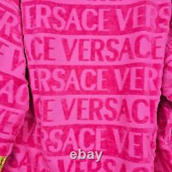 Versace Baroque And Greca Print Pink Unisex Long Bathrobe New