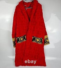 Versace Baroque And Greca Print Red Long Unisex Bathrobe New