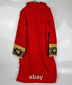 Versace Baroque And Greca Print Red Long Unisex Bathrobe New