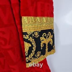 Versace Baroque And Greca Print Red Long Unisex Bathrobe New