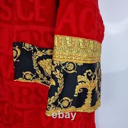 Versace Baroque And Greca Print Red Long Unisex Bathrobe New