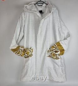 Versace Baroque And Greca Print White Short Unisex Bathrobe New