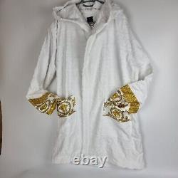 Versace Baroque And Greca Print White Short Unisex Bathrobe New