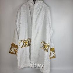 Versace Baroque And Greca Print White Short Unisex Bathrobe New