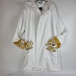 Versace Baroque And Greca Print White Short Unisex Bathrobe New