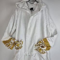 Versace Baroque And Greca Print White Short Unisex Bathrobe New