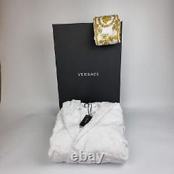 Versace Baroque And Greca Print White Short Unisex Bathrobe New